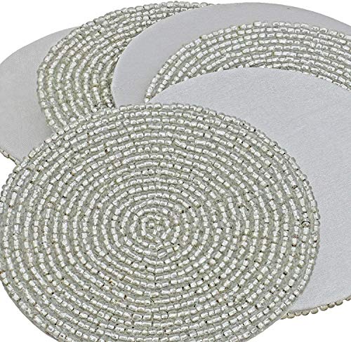 Kpavir Silver Decor Indian Handmade Beaded Coffee Tea Placemat 4 Inches Set Of 6 #TOP1