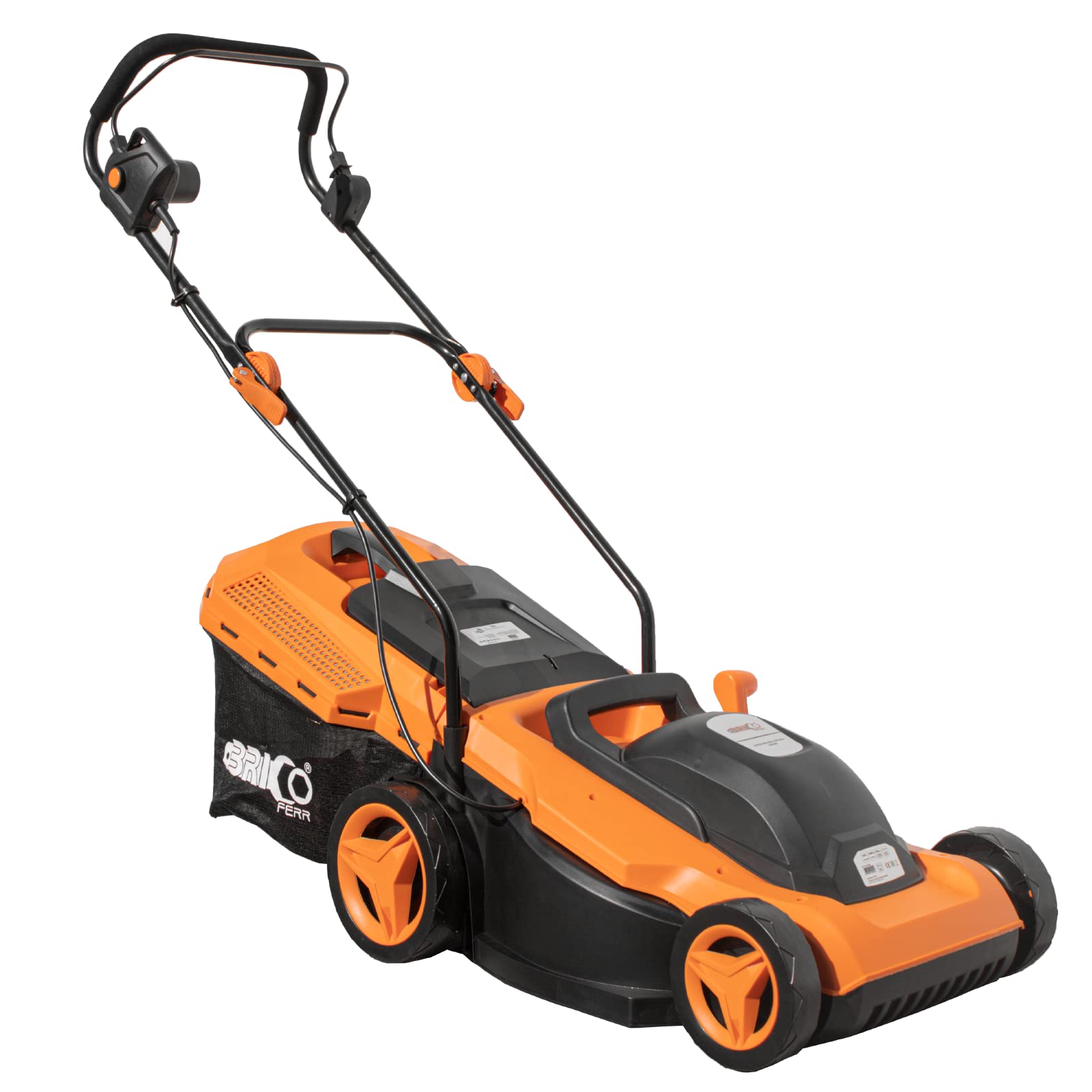 Bricoferrr Cortacésped Eléctrico - 1600W, Ancho de Corte 38 cm, Altura Regulable