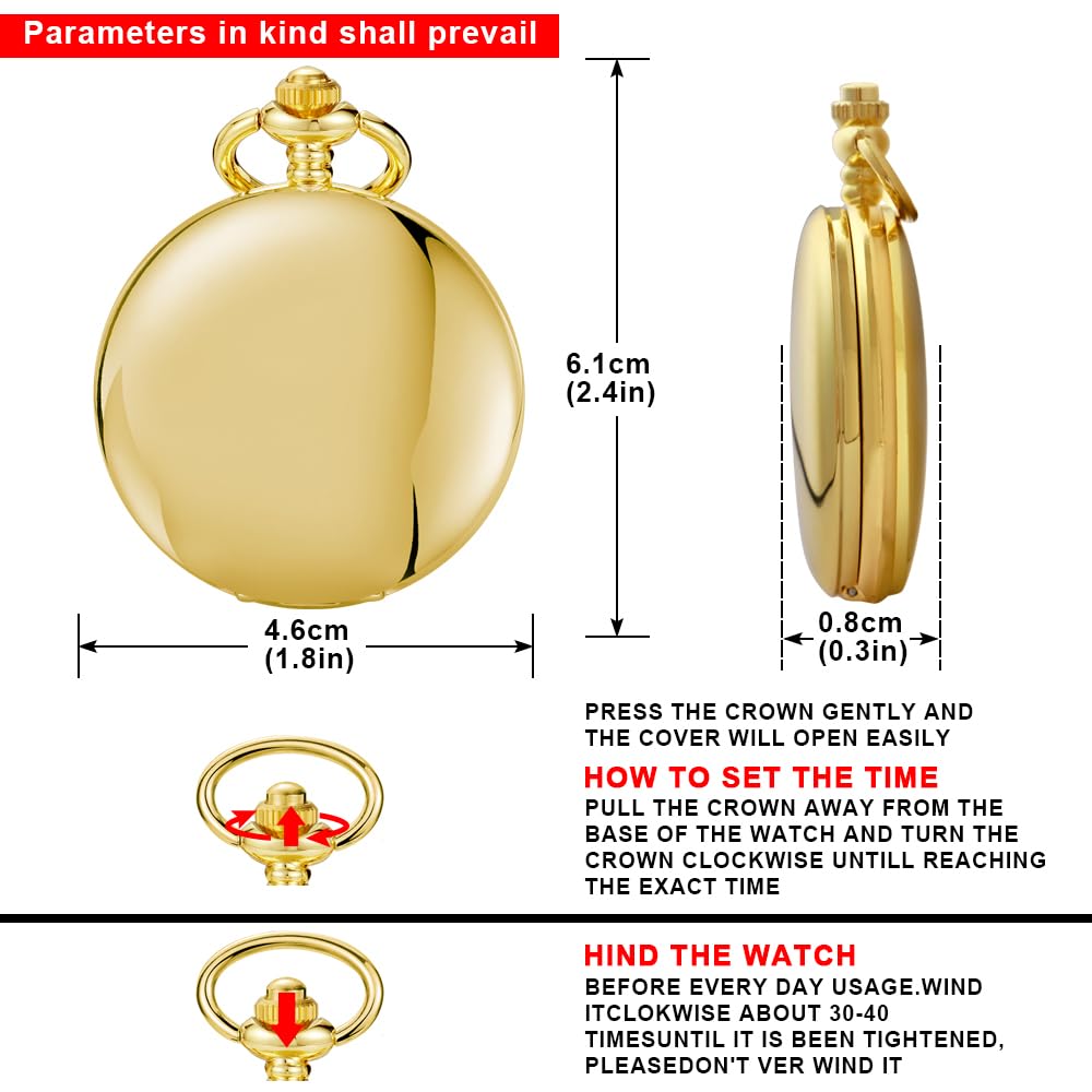 Reloj de bolsillo mecánico con números arábigos luminosos con cadena y caja, el mejor regalo (dorado), dorado-08, Regalo
