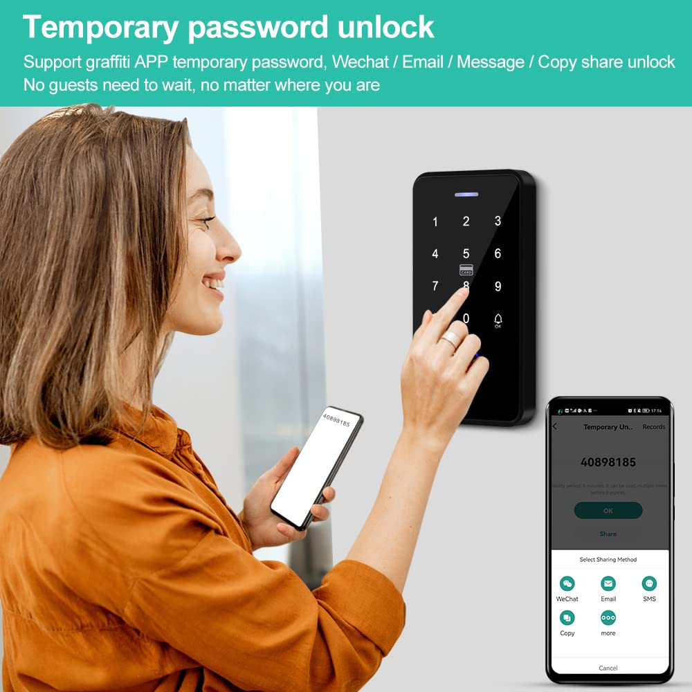 Tuya Impermeable Kit de Control de Acceso,Teclado RFID Táctil,Cerradura Magnética 180kg Fuente de Alimentación 3A,Botón Interruptor,Timbre,15pcs IC 13.56MHz Keyfobs