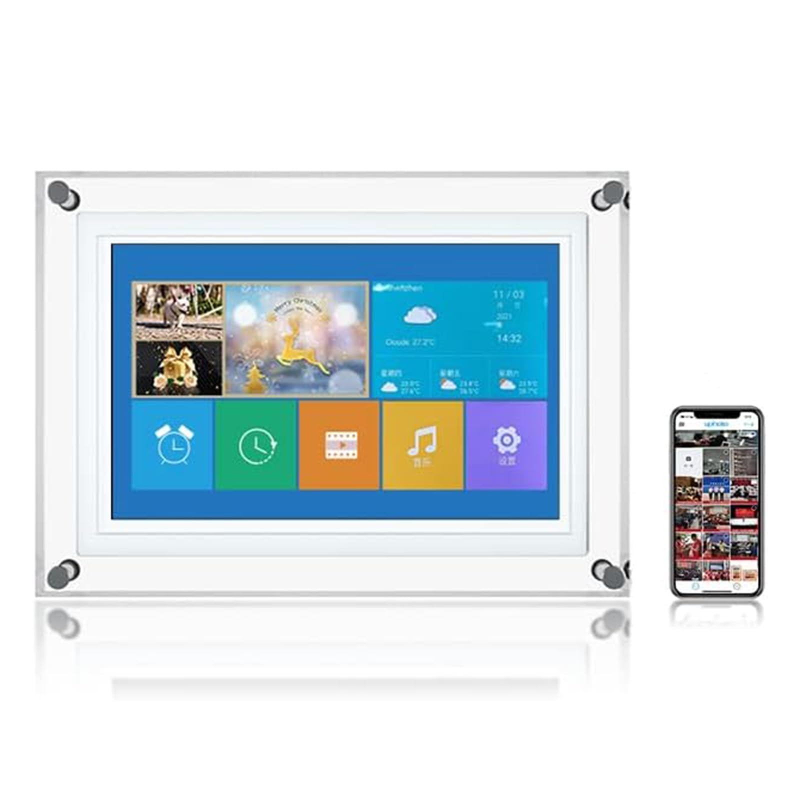 MARCO DE FOTOS DIGITALES ACRYLIC WIFI, marco de fotos de nube inteligente con pantalla táctil IPS y almacenamiento de 16 GB, comparte fotos/videos a través de una tarjeta SD, diseño transparente, 10.1