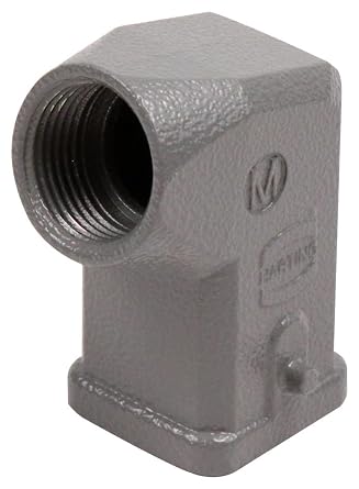 HARTING 19200031640 1 Lever Locking, 2 PEGS, 3 A Rectangular Shell Size, Heavy Duty Connector, Hood, IP44/67, M20 Angled Entry, Side Entry, ZINC Body