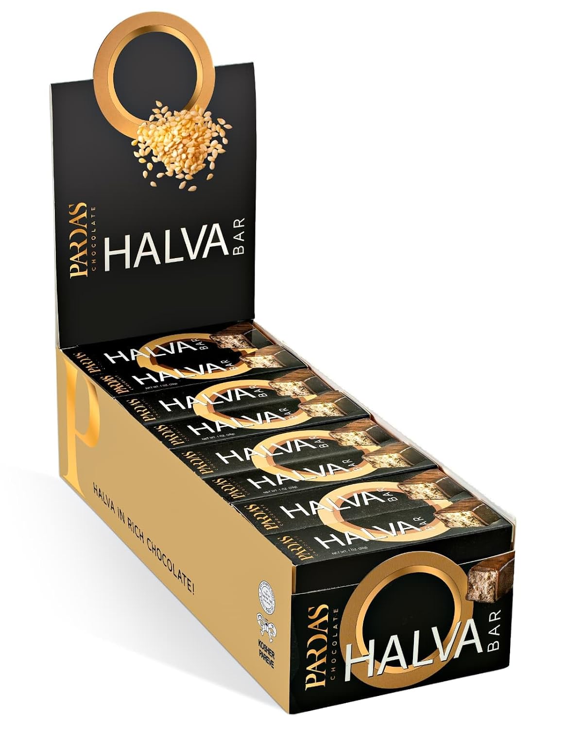 Chocolate Covered Halvah Bar Bulk 16 Pack - Dairy Free Sesame Halva - Kosher Parve - Mini Halva Bars Box - Rich Dark Chocolate Traditional Middle Eastern