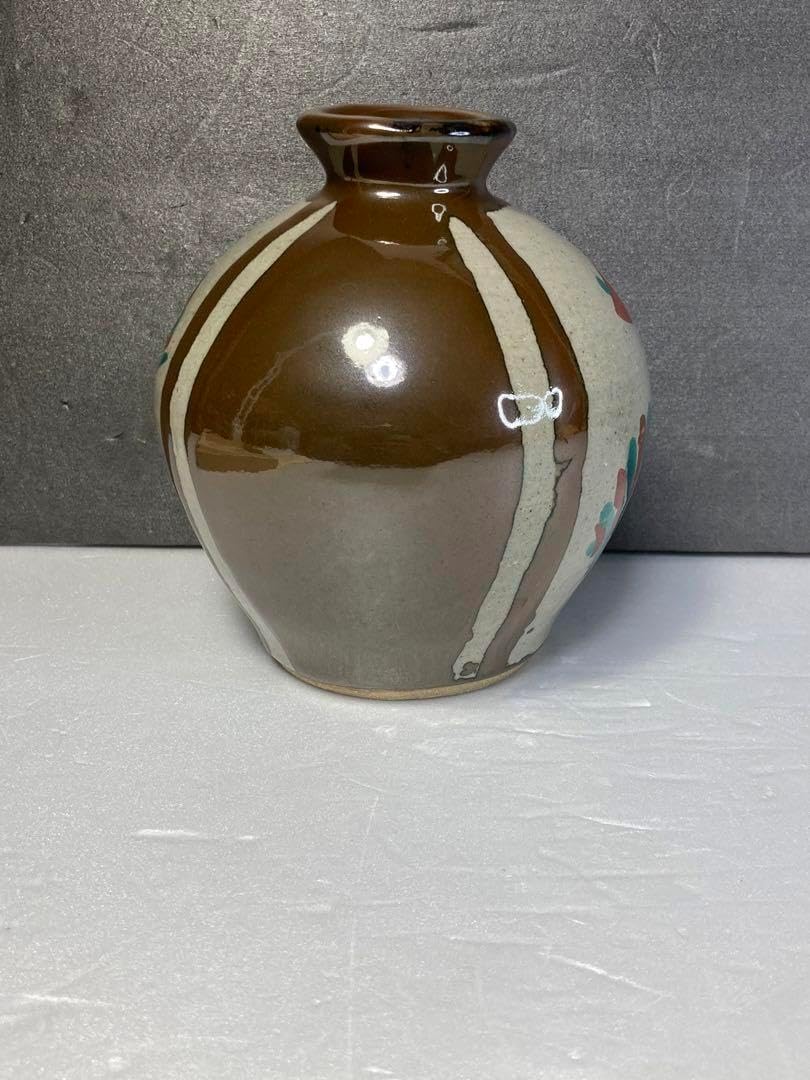 濱田友緒 益子焼 柿釉赤絵花瓶 濱田庄司の孫 花瓶 一輪挿し 民藝濱田友