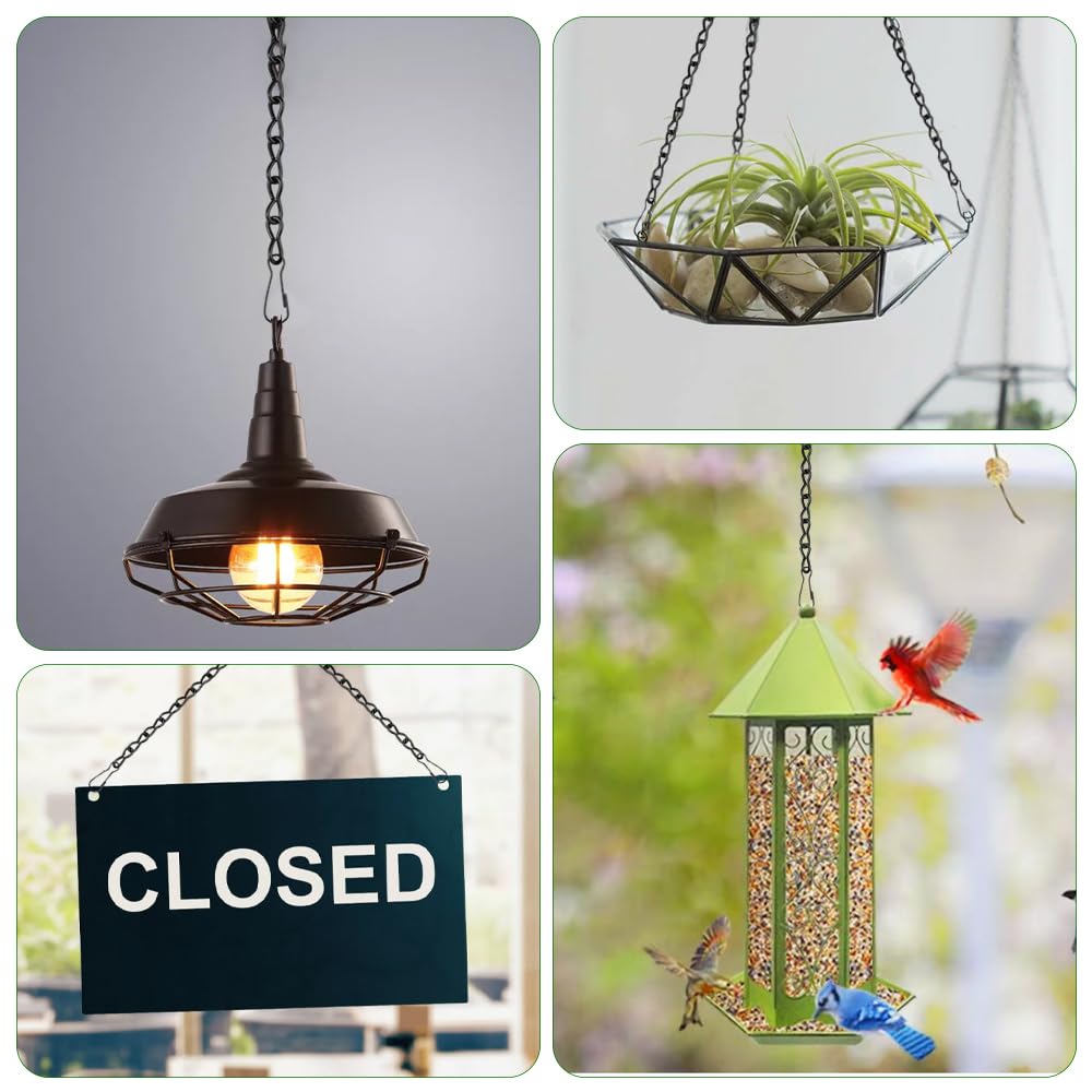 4 Stück Metallkette zum Aufhängen, 50 cm Schwarz Blumenampel Ketten | Blumentopf Hängende Kette mit Haken und Karabiner,Pflanzen Aufhängung Metallkette für Vogelhaus,Wildvogelfutter,Blumentöpfe