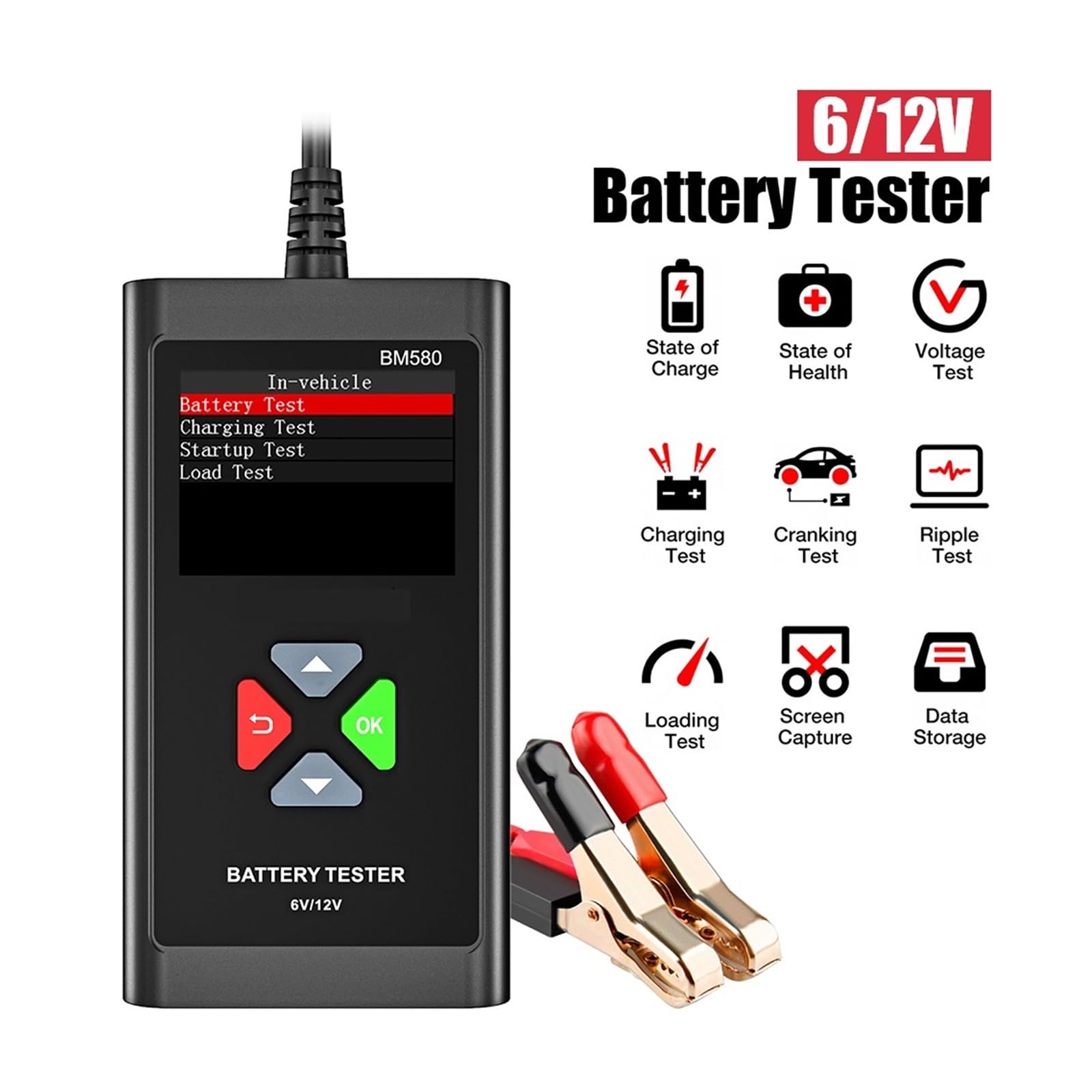 Tester per batterie auto, Tester for batteria auto BM580/BM550 da 24 V, 6, 12, test di carica e avviamento, analizzatore circuito CCA, kit diagnostico for moto, accessori for(BM550 6V 24V)