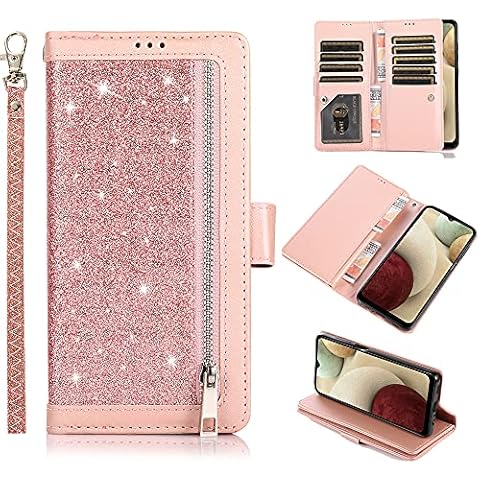 QC-EMART for Samsung Galaxy A20e Phone Case Women's Wallet Flip Cover Large Capacity Card Slots PU Leather Handbag Purse Zipper Pocket Magnetic Blocking Clutch for Samsung Galaxy A20e Rose Gold Cover