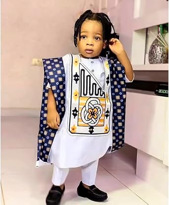 HD African Family Matching Outfits Nigerian Boubous Agbada 3 Pieces Embroidery Dashiki Daddy and Son Clothes Set