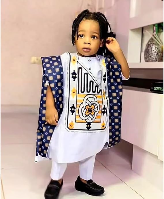 HD African Family Matching Outfits Nigerian Boubous Agbada 3 Pieces Embroidery Dashiki Daddy and Son Clothes Set