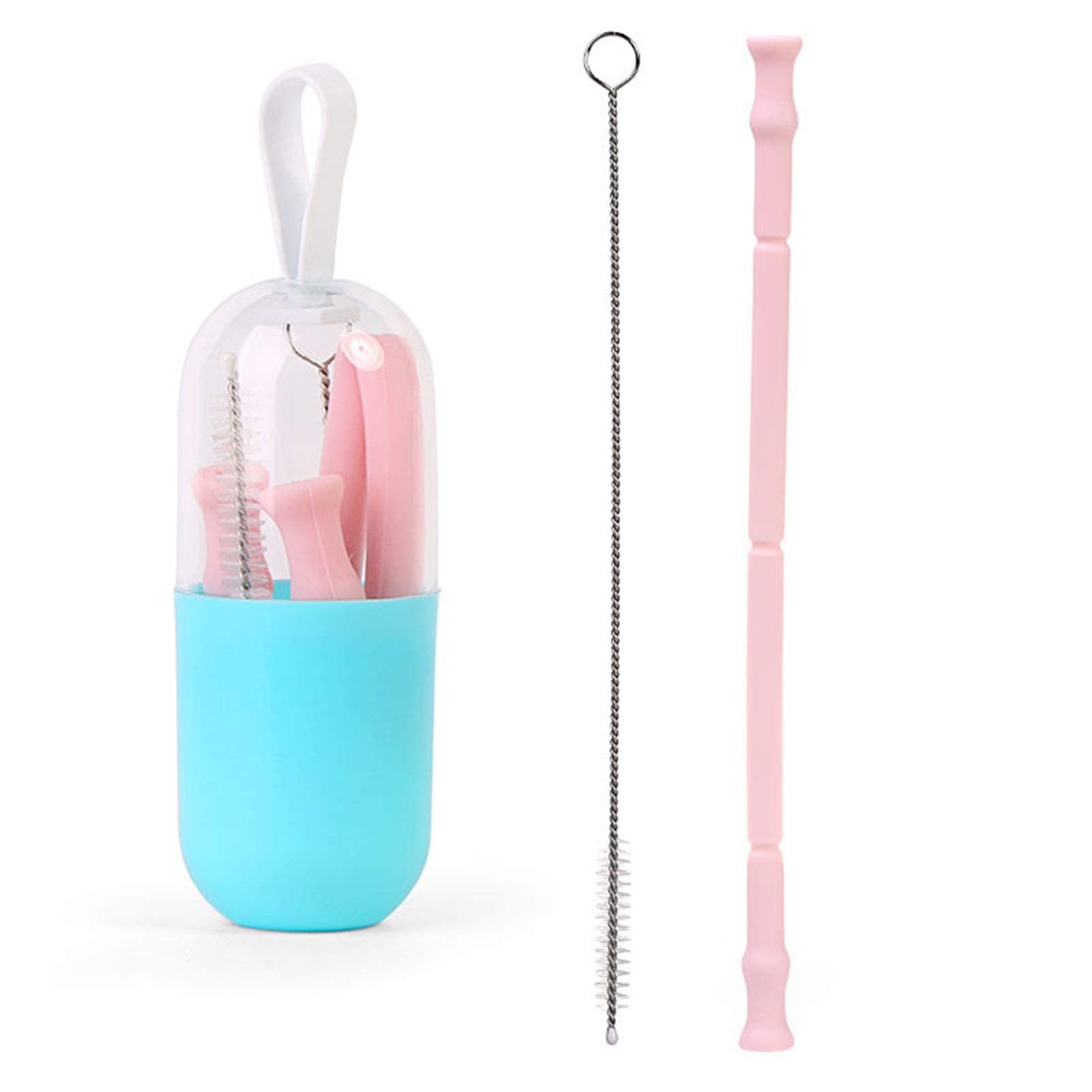 Reusable Silicone Straws,Foldable Silicone Straw,with Brush and Case,Portable Travel Straws,Multicolor Drinking Straws for Kids & Adult, for Party Travel Household Cold or Hot Straws (Pink)