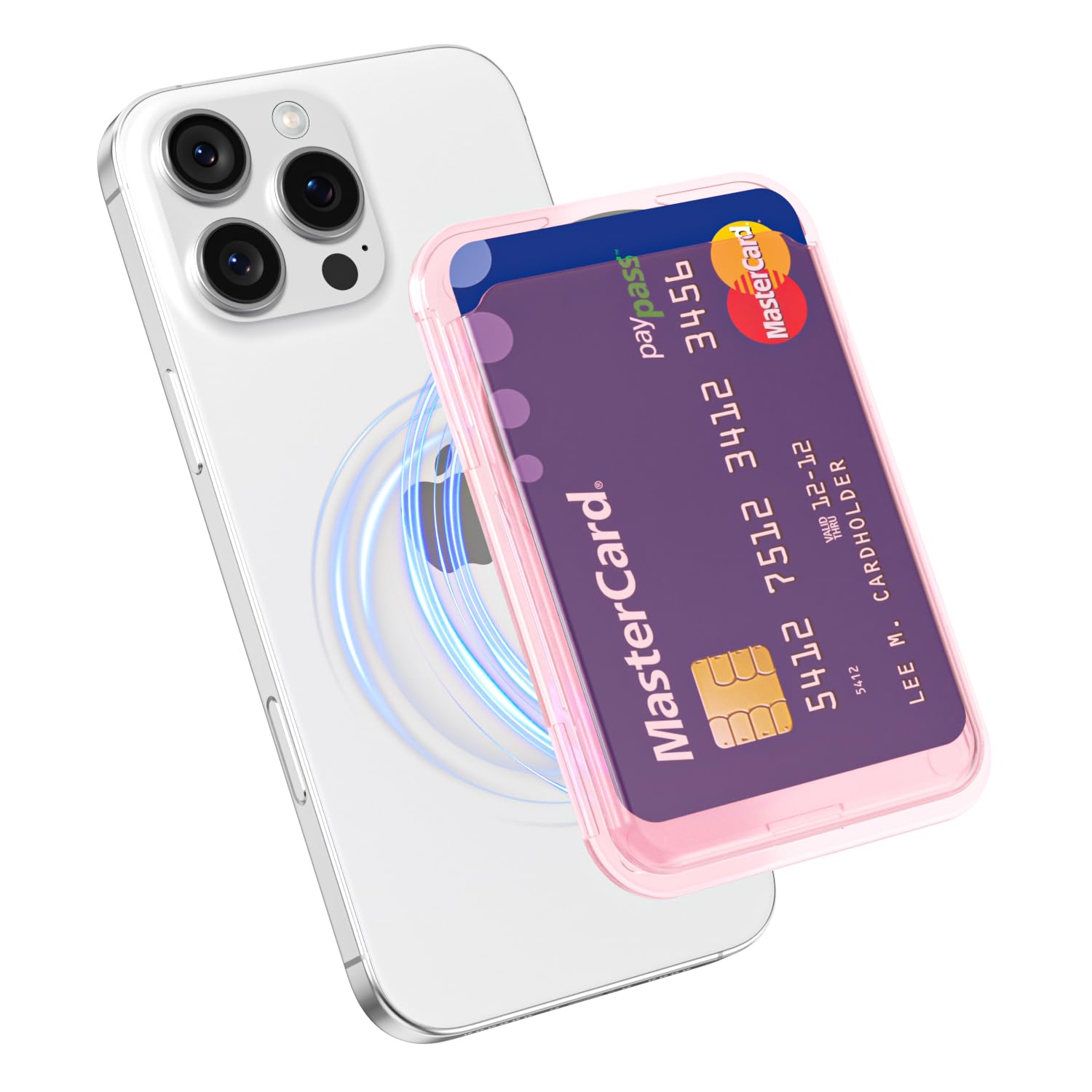 oakxco Magnetic Phone Wallet Clear Compatible with Magsafe Wallet, Slim Thin Translucent ID Credit Card Holder Wallets for Phone, Hard Plastic Magnet Pocket Sleeve for iPhone Samsung, Clear Pink-image-33