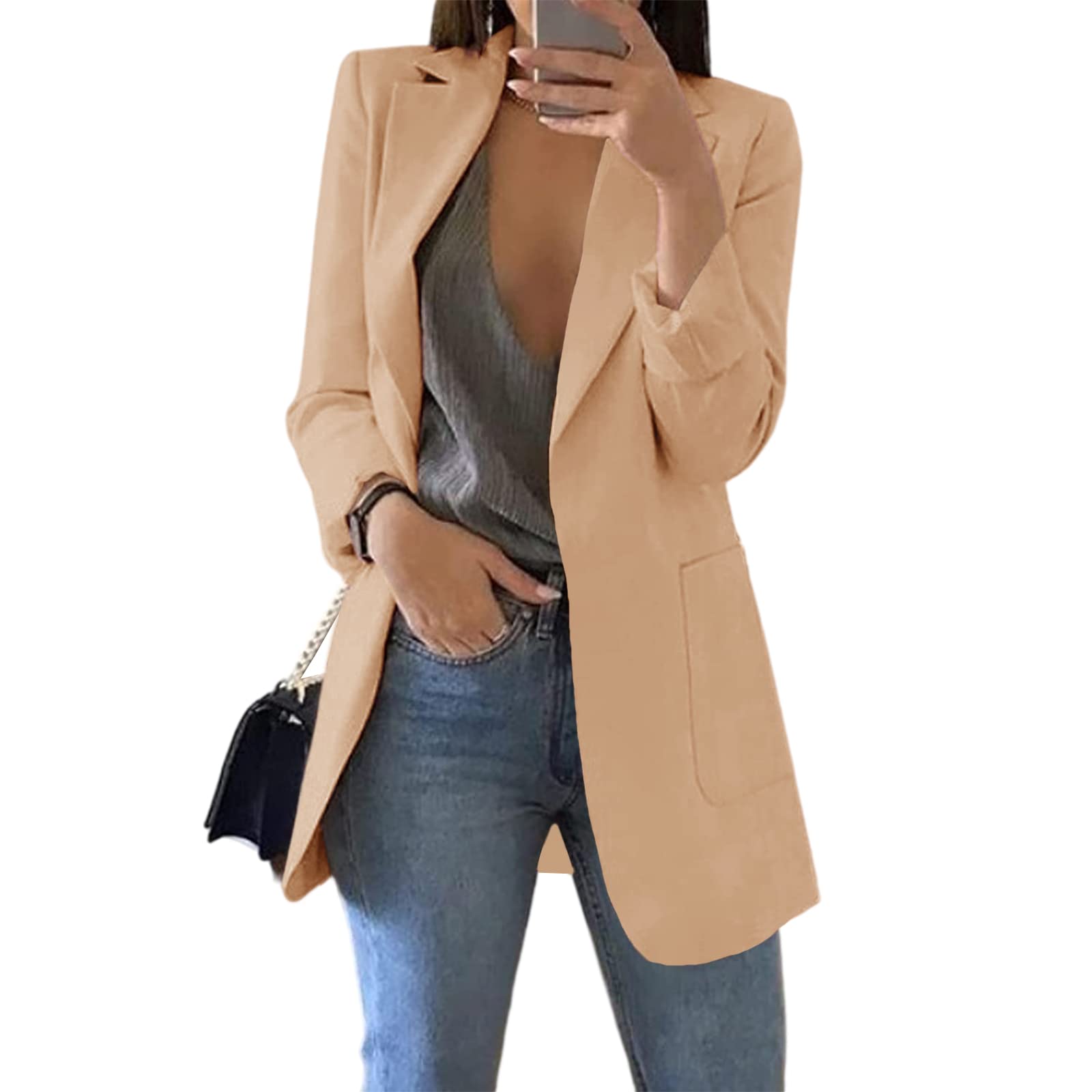 Womens Casual Blazers Open Front Long Sleeve Lapel Collar Work Office Jacket-image-37