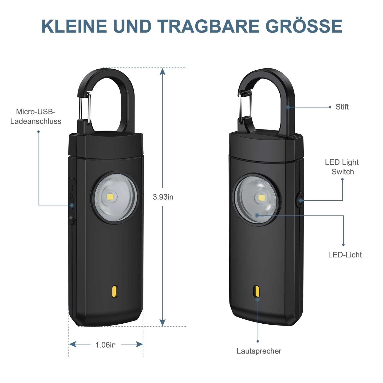 Osobisty alarm i breloczek do kluczy dla kobiet, 135 db, czarny