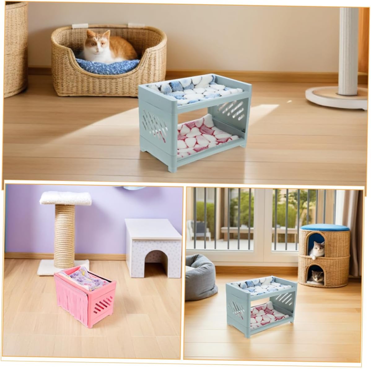 Small Animal Double-Layer Bed with Mats and Blankets, Guinea Pig Hideout and Hamster Shelter, Soft Pet Nest, Suitable for Hamsters and Guinea Pigs Random Color