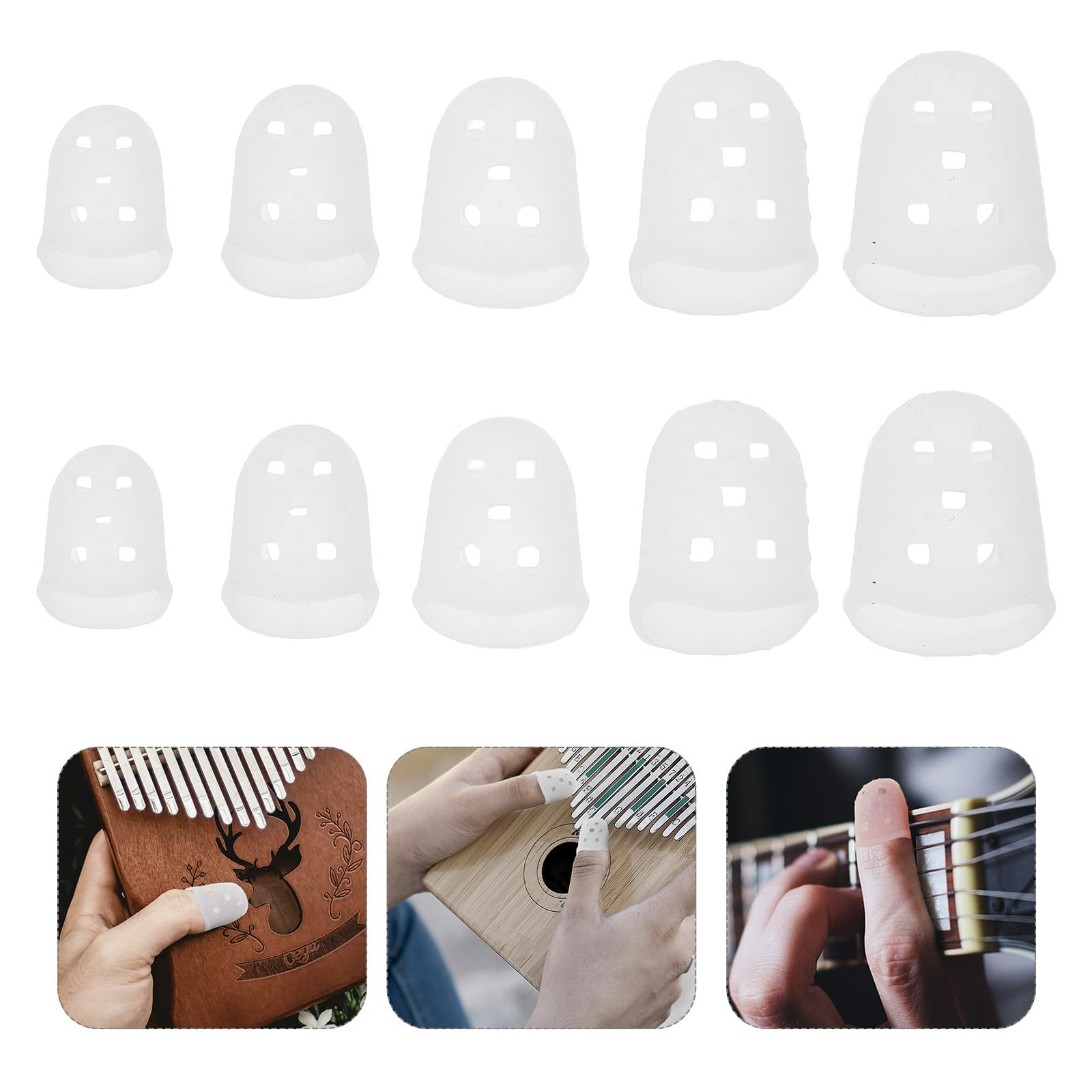 Hemobllo Kalimba Fingerschutz 10 Stück Transparent Silikon Daumenklavier Daumenschützer für Kalimba Spieler Fingerkuppenschutz und Rutschfestigkeit
