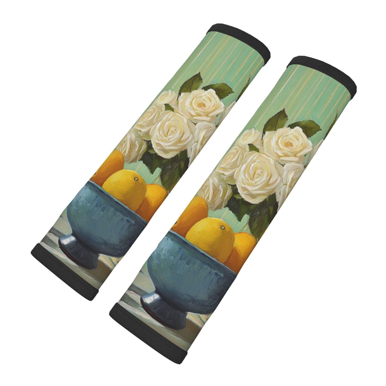 White Flowers Lemon Oranges Car Seat Belt Cover 2 Pack Seatbelt Strap Shoulder Pad Protector Universal Comfort for Car