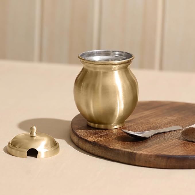 Pure Brass Ghee Pot with Spoon | Kalai Coated | 150 Ml media 2
