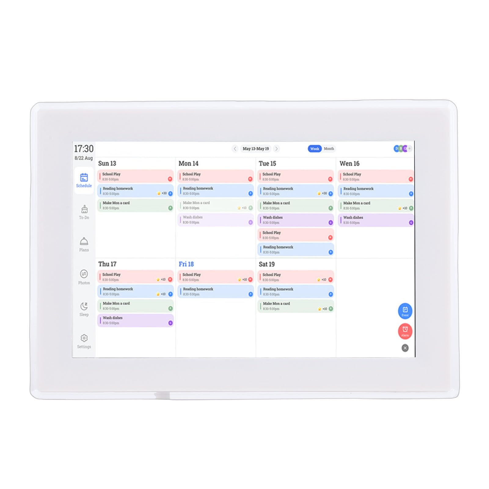 Calendario Digitale Intelligente da 10,1 Pollici HD 1 GB e 32 GB con Touch Screen LCD, Pianificatore Elettronico con Display Interattivo WiFi con APP per la Famiglia Bianco, (Spina europea)