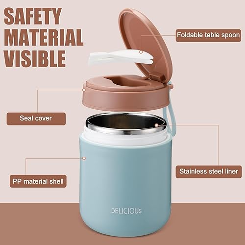 Miniatura 5 de Bokon 2 cajas de almuerzo de 14.5 onzas con aislamiento al vacío para adultos, contenedor de alimentos de acero inoxidable a prueba de fugas, con