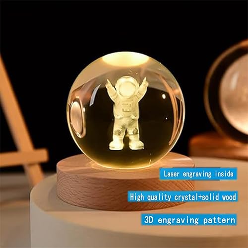Miniatura 3 de KAZETEC Luz nocturna de bola de cristal de astronauta 3D, 3.15 pulgadas (3.150 in), decoración espacial, luz nocturna, decoración de dormitorio de