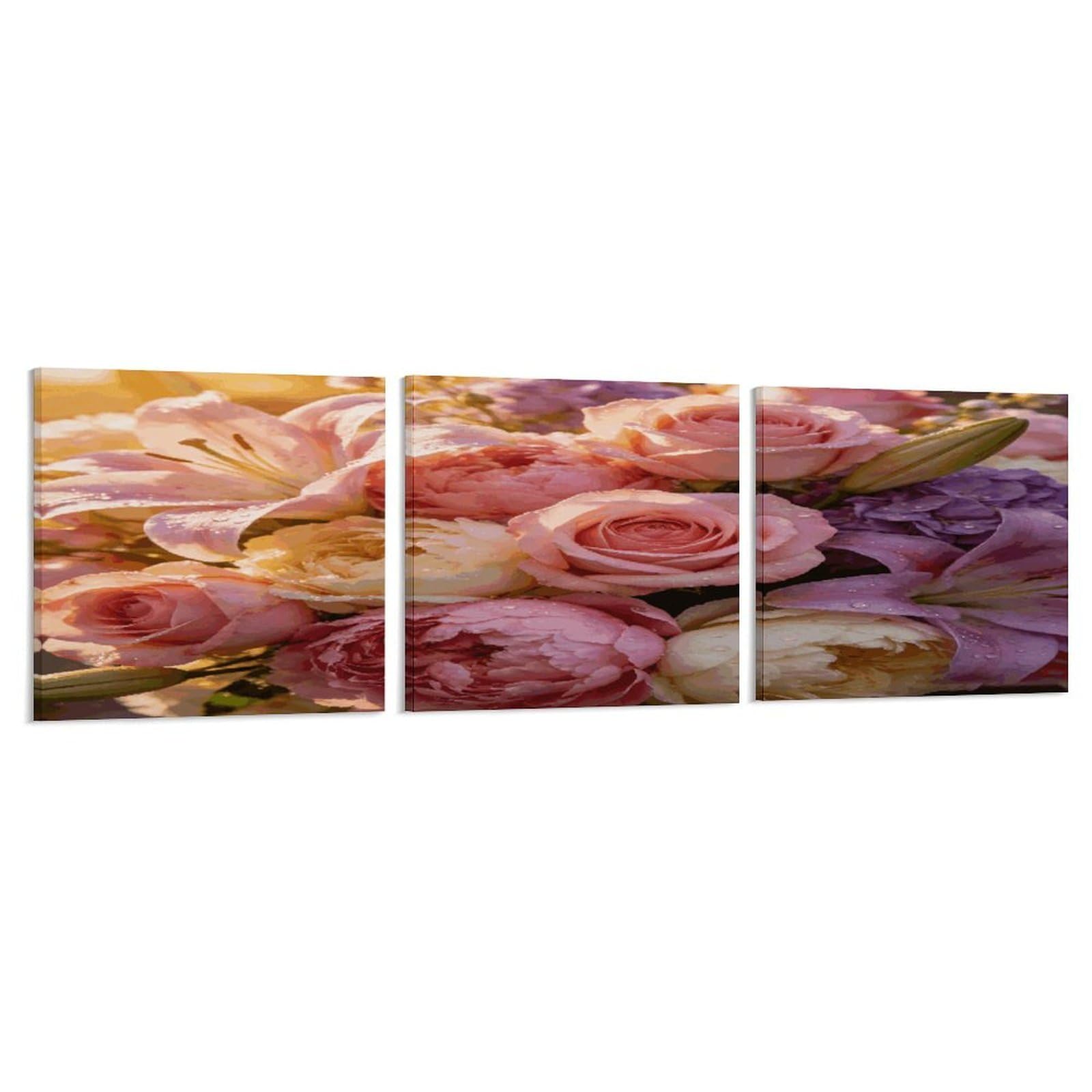 Khauerbc Style Set Of 3 Aesthetic Flowers Wall Art，Paintings Artwork For Living Room, Hallway, Bedroom, Office Wall Decor For Living Room, Hallway, Bedroom, Office Paintings Artwork 8X8 Inch