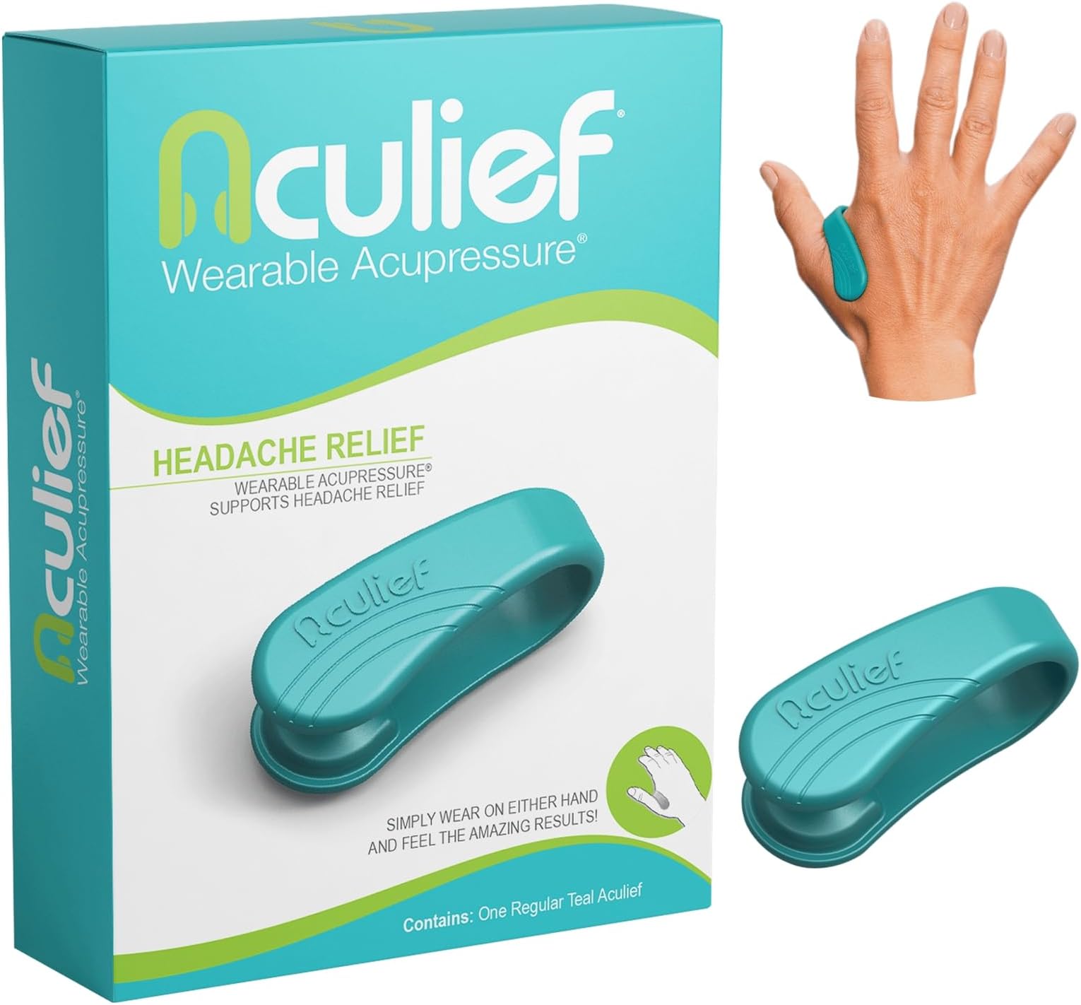Aculief - Award Winning Natural Headache, Migraine and Tension Relief - Wearable Acupressure - Stress Alleviation - Simple, Easy & Effective - (Teal)