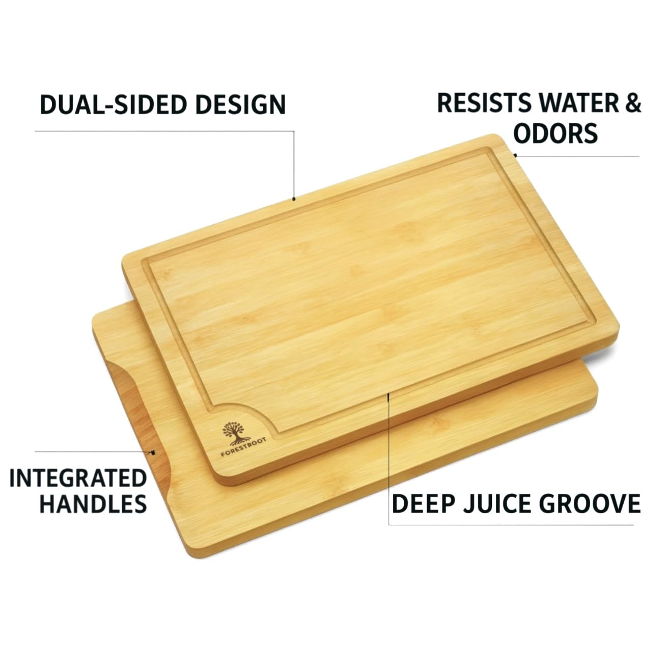 Juego de tablas de cortar de bambú, tablas de cocina de madera de 3 piezas para preparar y servir comidas, bambú duradero con ranura profunda para jugo y asas laterales, ideal para carne