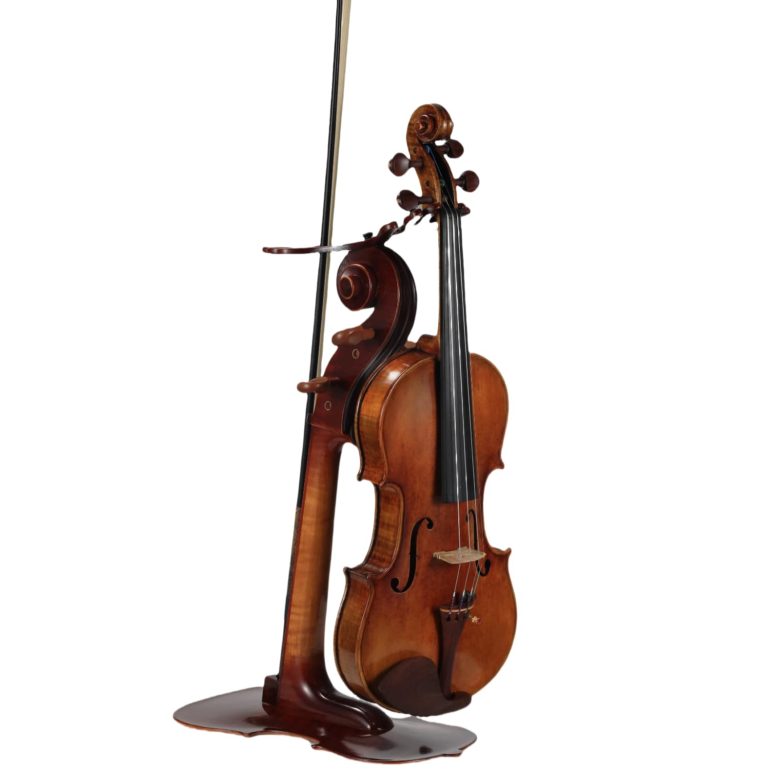 Violinenständer aus Massivholz mit Bogenhalter – keine Montage erforderlich, robustes Display in 4/4-Größe, handgefertigtes Design für Zuhause/Studio/Bühne