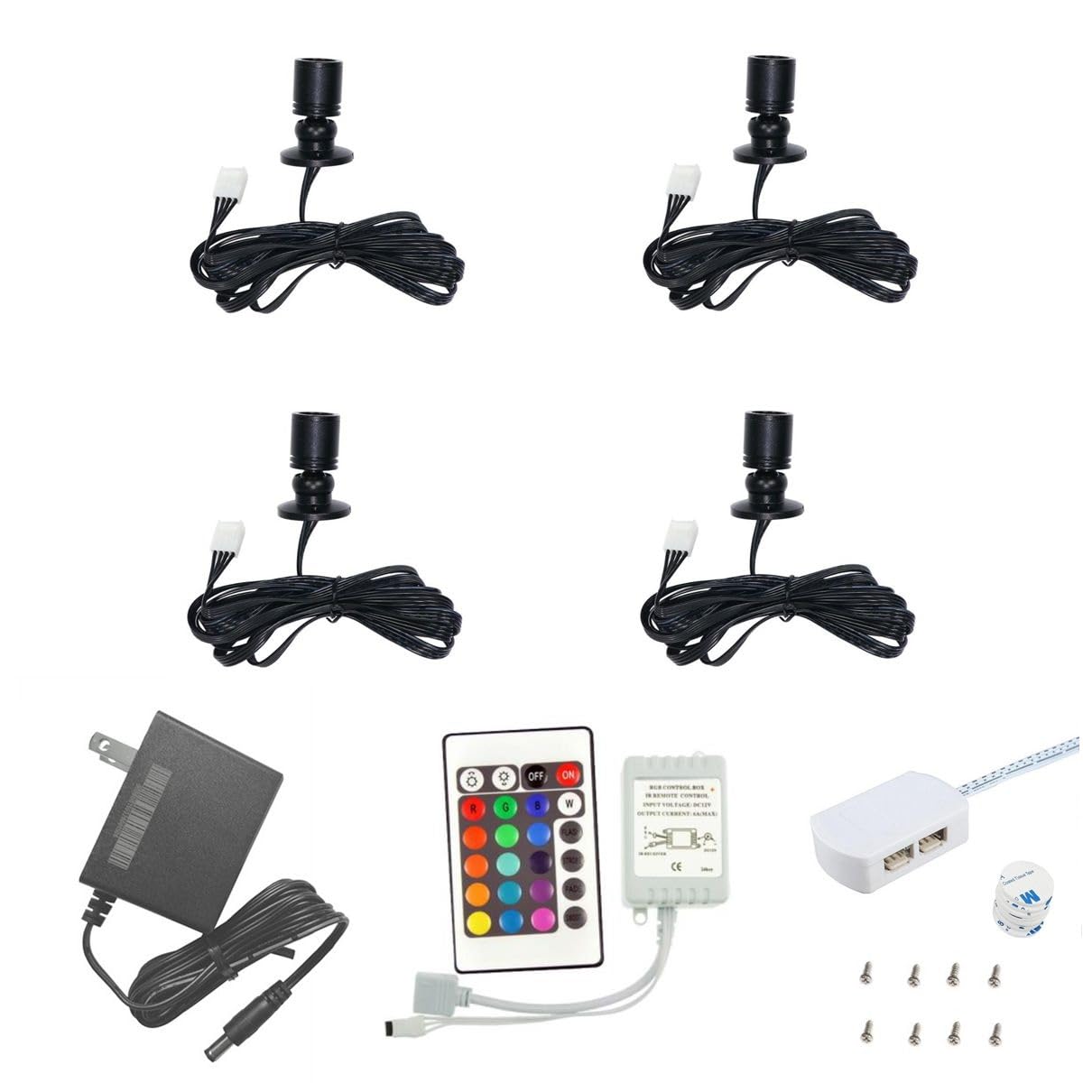 Multi-Color Mini Spot Light Indoor Art Lights Accent Lights RGB Spotlight with Remote Control,Includes All Attachments, Instant On (Pack 4)