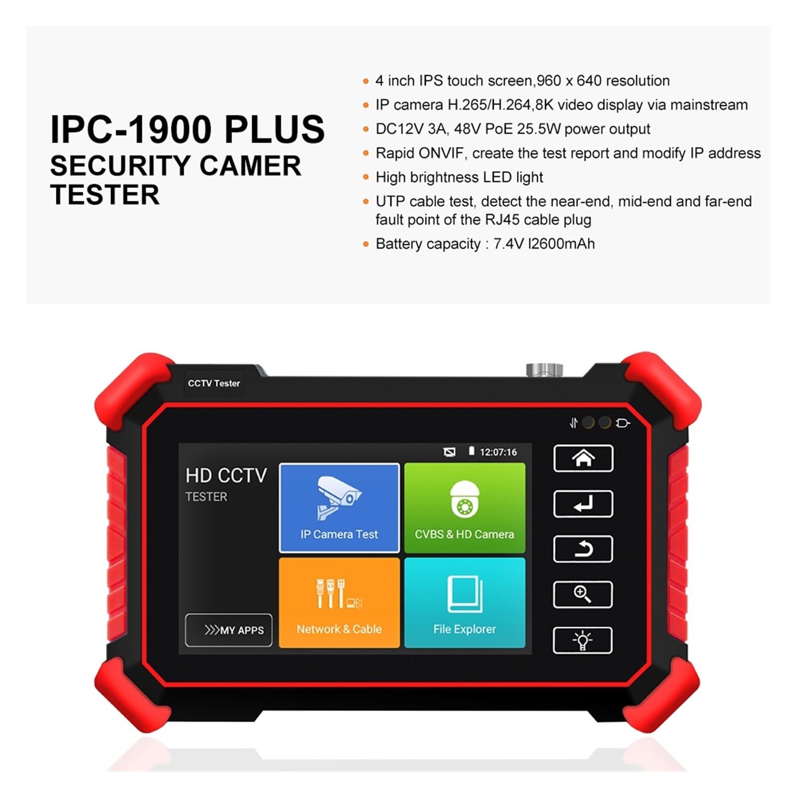 Testeur Caméra IP Rsrteng Testeur De Caméra IP 8K Rsrteng IPC-1900C Plus - Écran Tactile 4", PoE, Traceur De Câble IPC-1900C Plus 8K 4 écrans