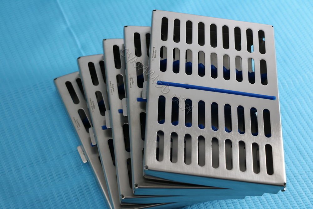 German Steel Set of 5 Dental Autoclave Sterilization Cassette Rack Box Tray for 10 Instruments : Industrial & Scientific