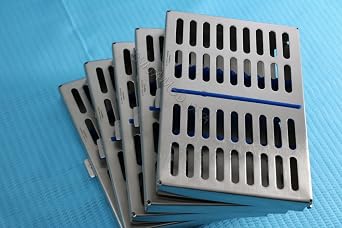 German Steel Set of 5 Dental Autoclave Sterilization Cassette Rack Box Tray for 10 Instruments