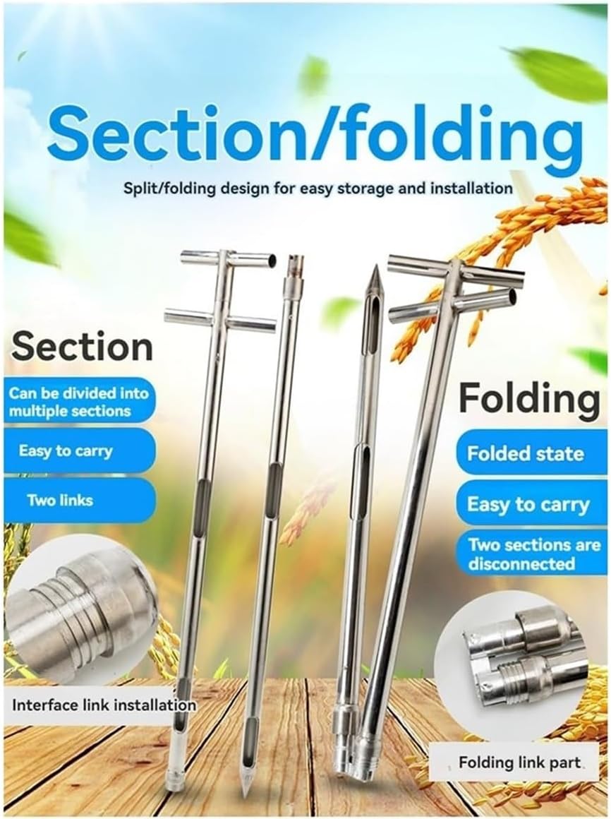 Stainless Steel Grain Probe Sampler, 2m Powder & Solid Sampling Tool for Rice, Corn, Wheat, Soybeans, Cement & Fertilizer - Durable 32mm Two-Section Design