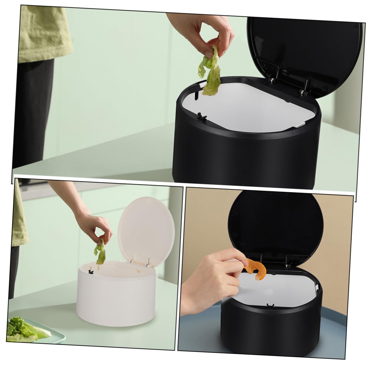 2pcs Mini Desktop Trash Can Press Pop-up Wastebasket Set, Small Office and Home Garbage Bin for Bathroom and Desk Organizers, Black and White