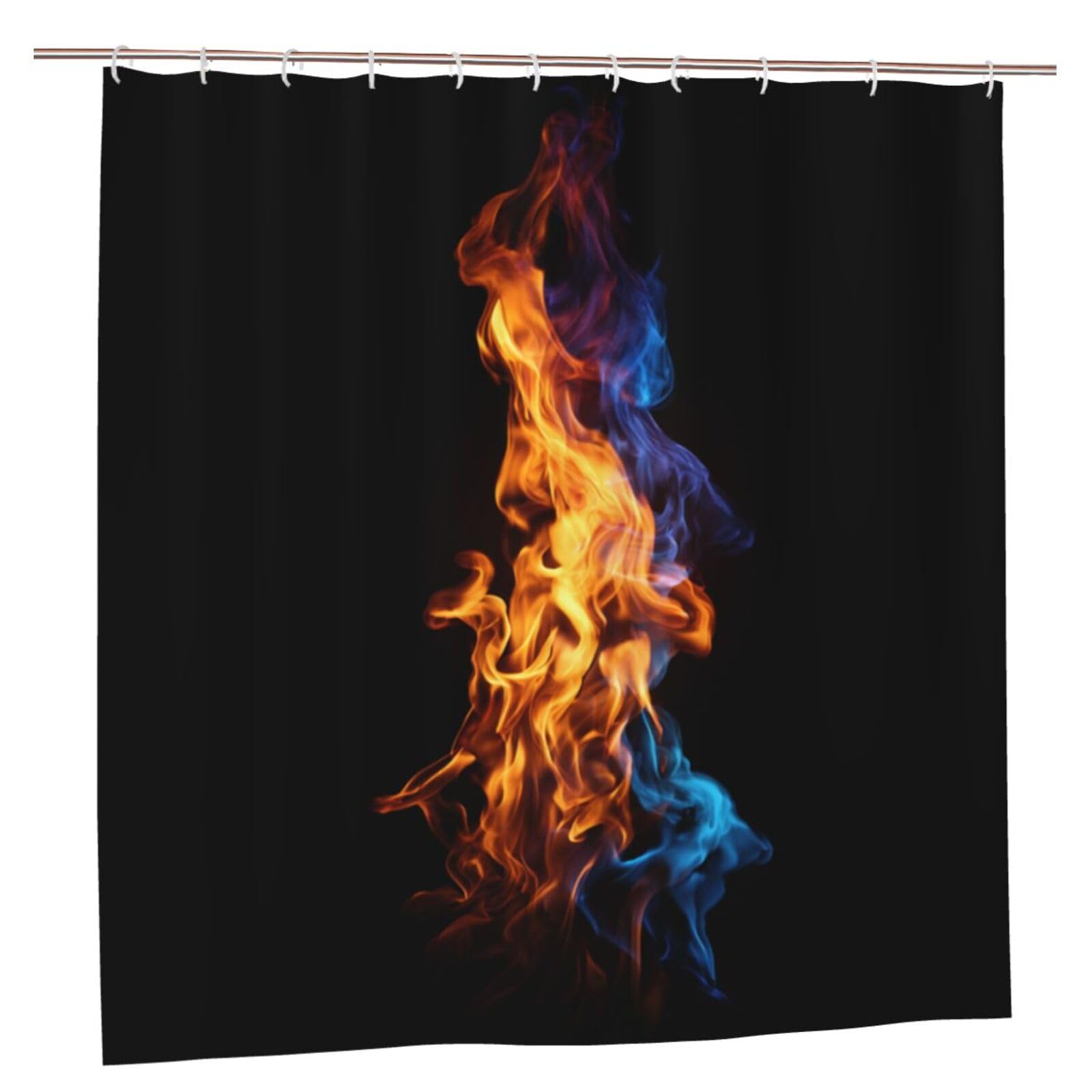 Oudrspo Fire On Black Shower Curtain Bathroom Waterproof Washable Bathtubs Polyester Curtains with 12 Hooks 72x72 Inches