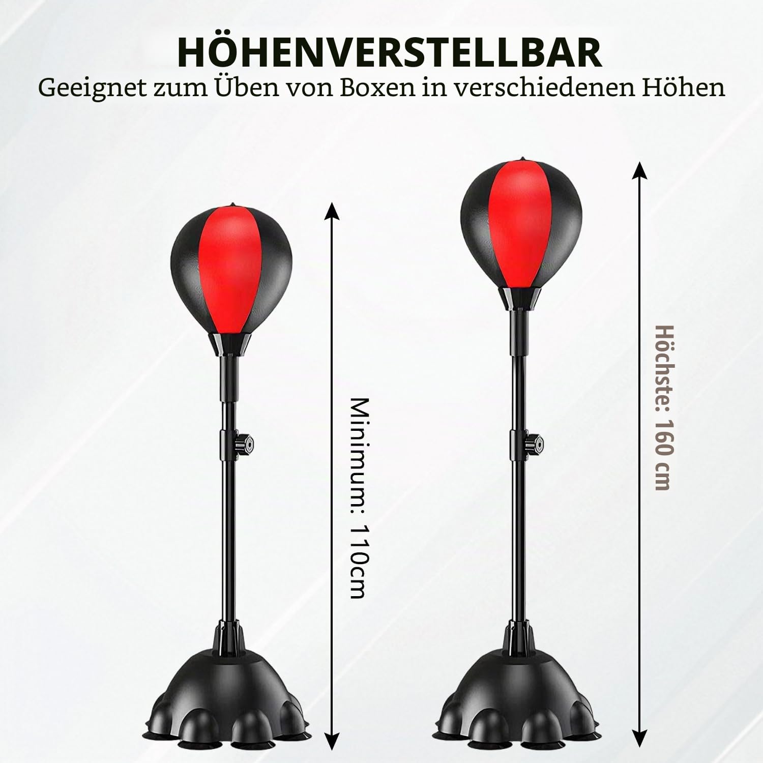 Punching Ball, 110-160cm Höhenverstellbarer Boxständer, Reflexbeutel mit Einem Leistungsstarken Saugnapf mit 8 Krallen, Standboxsack für Kinder Und Erwachsene Drinnen Draußen Fitness Stressabbau