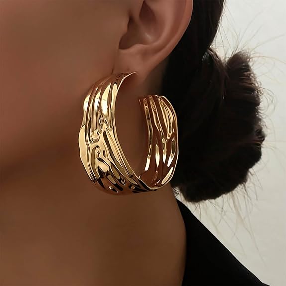 Amazon.com: Iaceble Boho Wide Hoop Stud Earrings Gold C