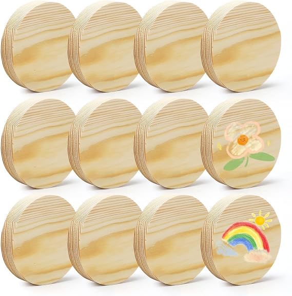 Untreated Wooden Panel Round Set 10 cm Diameter 2 mm Thick Circle Signs Made of Pine Wood for Christmas DIY Projects Crafts Craft Projects Engraving Wood Burning Painting Pyrography