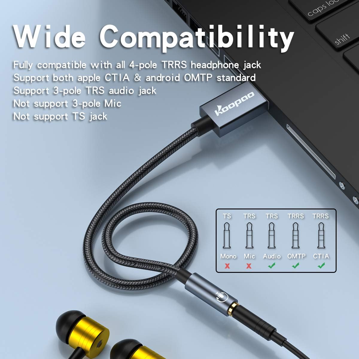 Buy USB to 3.5mm Jack Stereo Audio Adapter, KOOPAO 3.5mm Realtek DAC