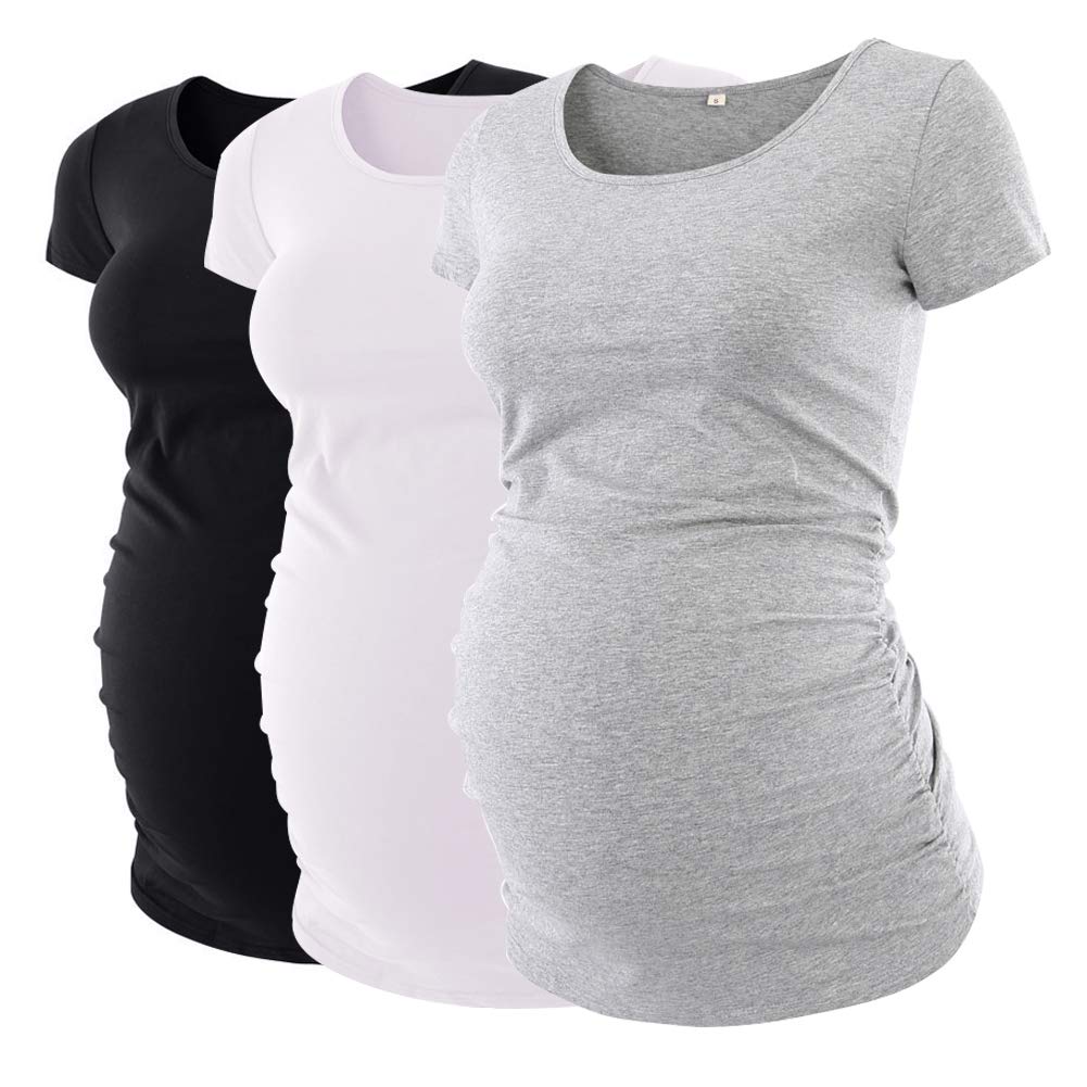 Liu & QuWomens Maternity Tops Short Sleeve Round Neck Pregnancy Shirts 3 Packs