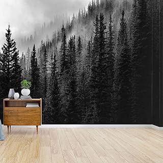 RECETHROWS Wall Mural Forest Black and Whites and Pictures Peel and Stick Wallpaper Self Adhesive Wallpaper Large Wall Sticker Removable Vinyl Film Roll Shelf Paper Home Decor
