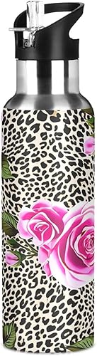 Miniatura 8 de Pink Roses Leopard Print Stainless Steel Vacuum Insulated Water Bottle 20 Oz Leakproof Water Bottles, BPA-Free Sport Water Bottle Insulated