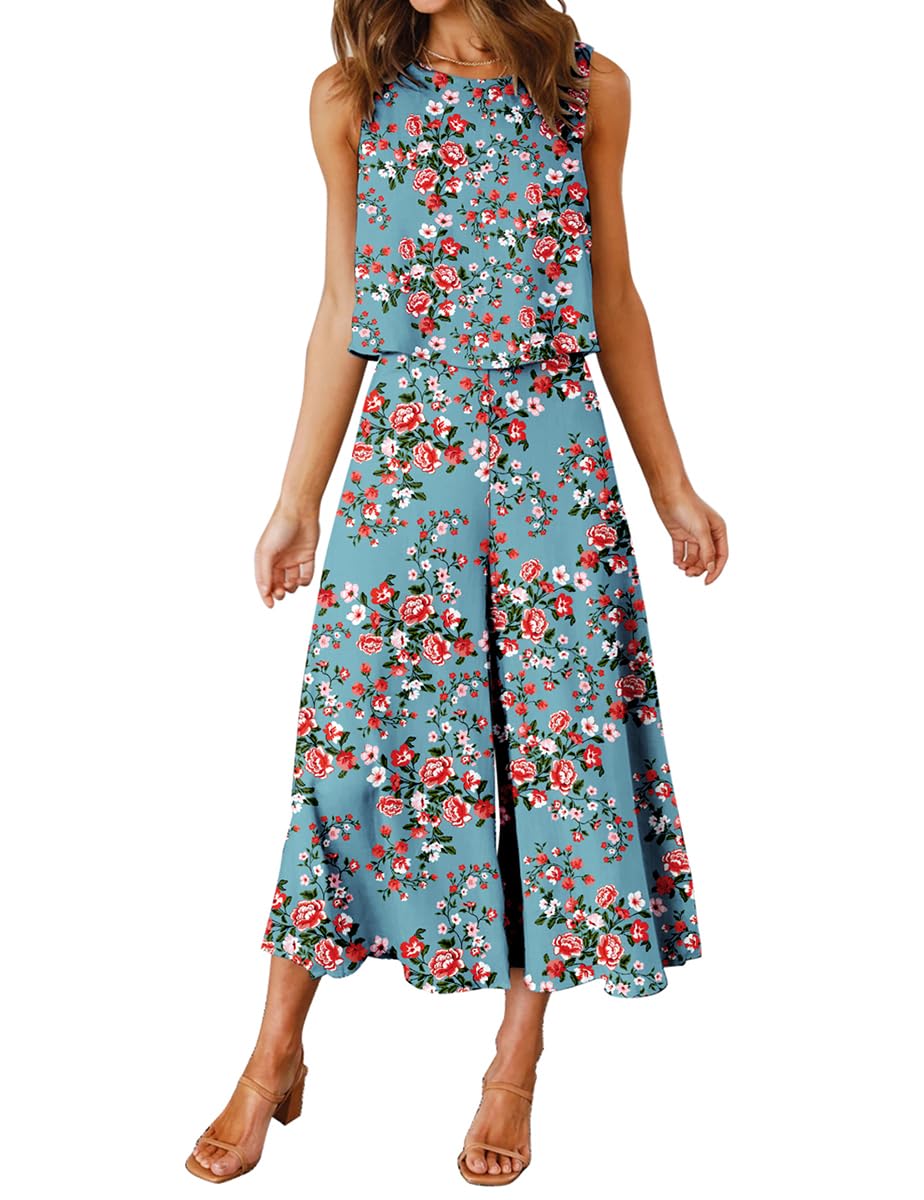 FANCYINN Conjunto para Mujer de Dos Piezas de Verano sin Mangas de Cuello Redondo y pantalón Ancho Cortado