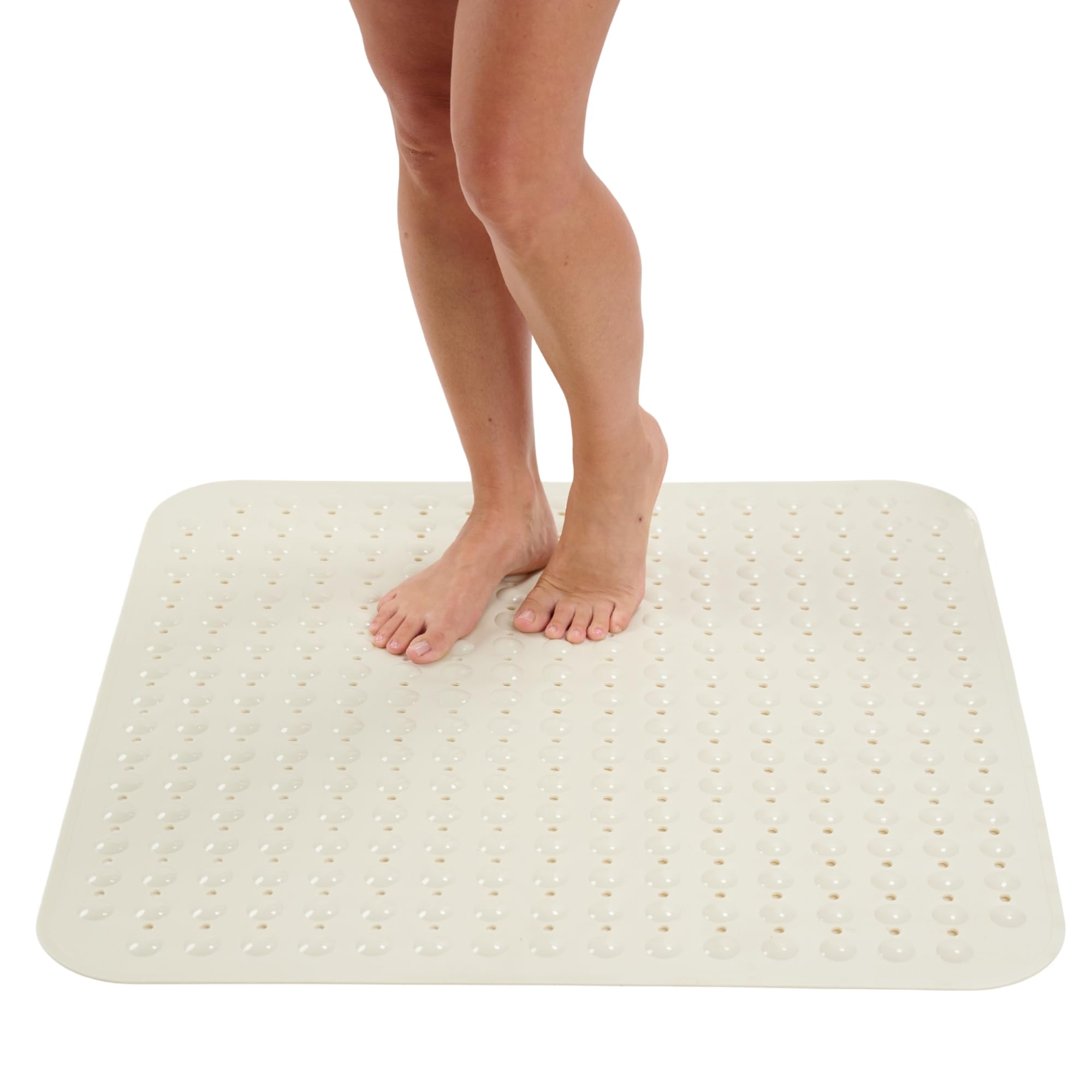 ENKOSI Extra Large Square Non Slip Shower Mat - 31 x 31-inch XL Bathroom Shower Mat - Square Shower Matts for Shower Stall Floors | Secure Suction Cups and Drain Holes (31x31 Pearl White)