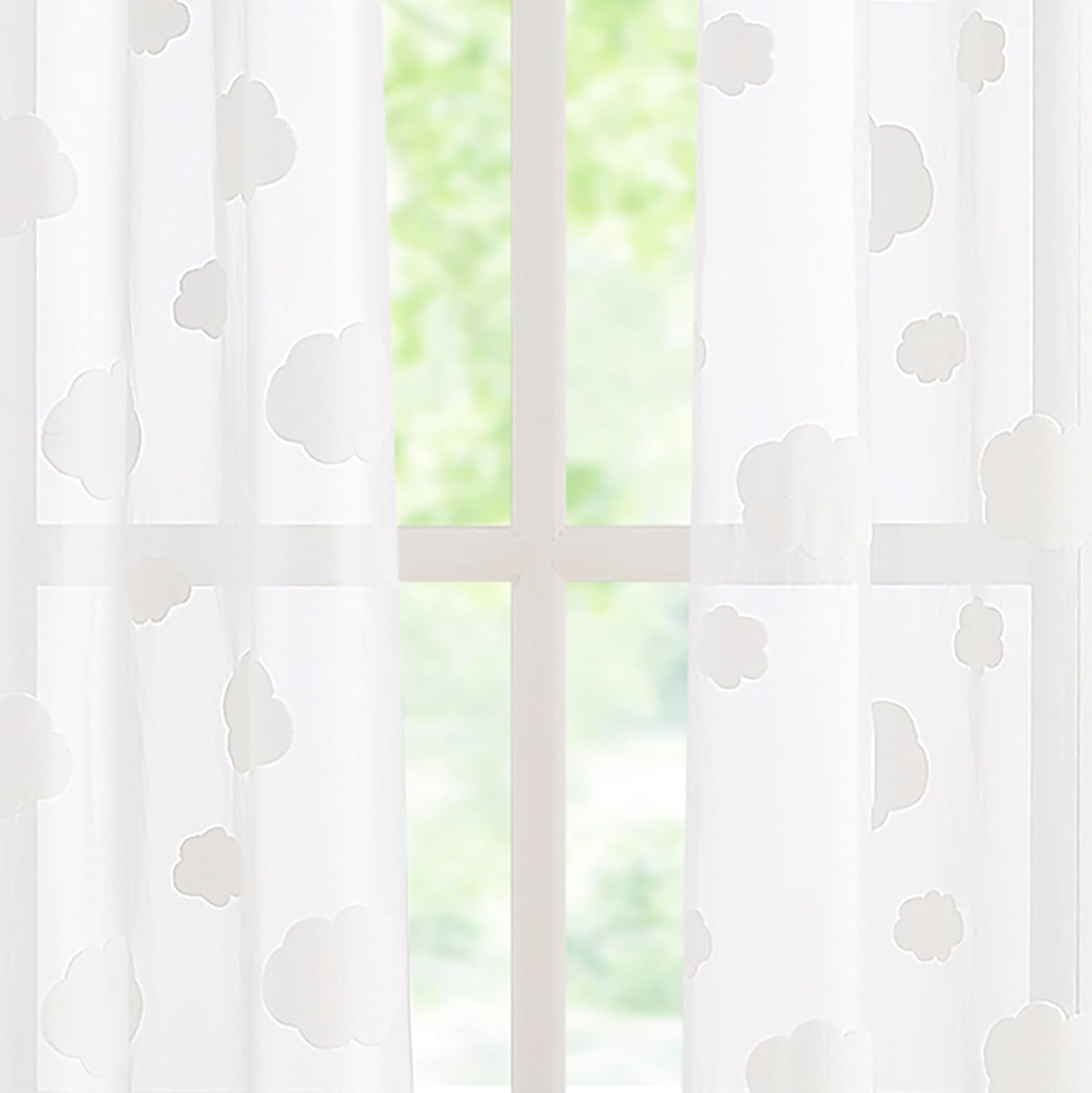 Purainbow White Lace Sheer Curtains for Living Room Elegant Cloud Pattern Semi Sheer Window Curtains for Home Decor Light Filtering Privacy Airy Drapes for Bedroom with Grommet Top, 55" W x63 L, 2pcs