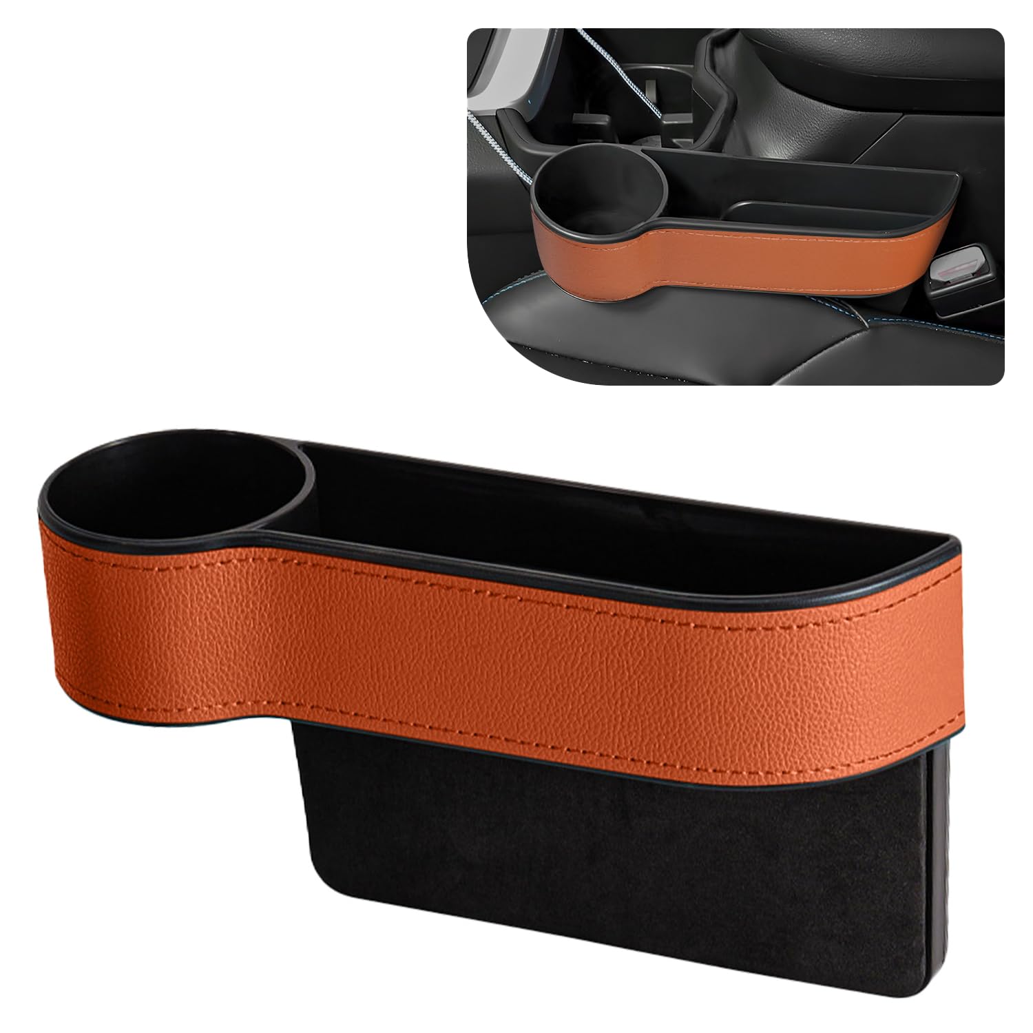 Hbxdeco Car Seat Gap Filler Organizer, Car Console Side Storage Box with Cup Holder, Auto Front Seat Organizer for Phones Glasses Keys Cards,