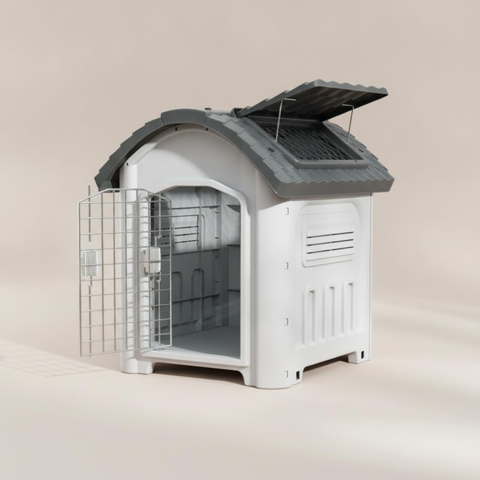 MagiDeal Riparo Esterno per con Porta in Ferro Cuccia con a Falde per Deflusso dell'Acqua Base Contro l'Umidità Ventilazione Laterale, L, Style to 1
