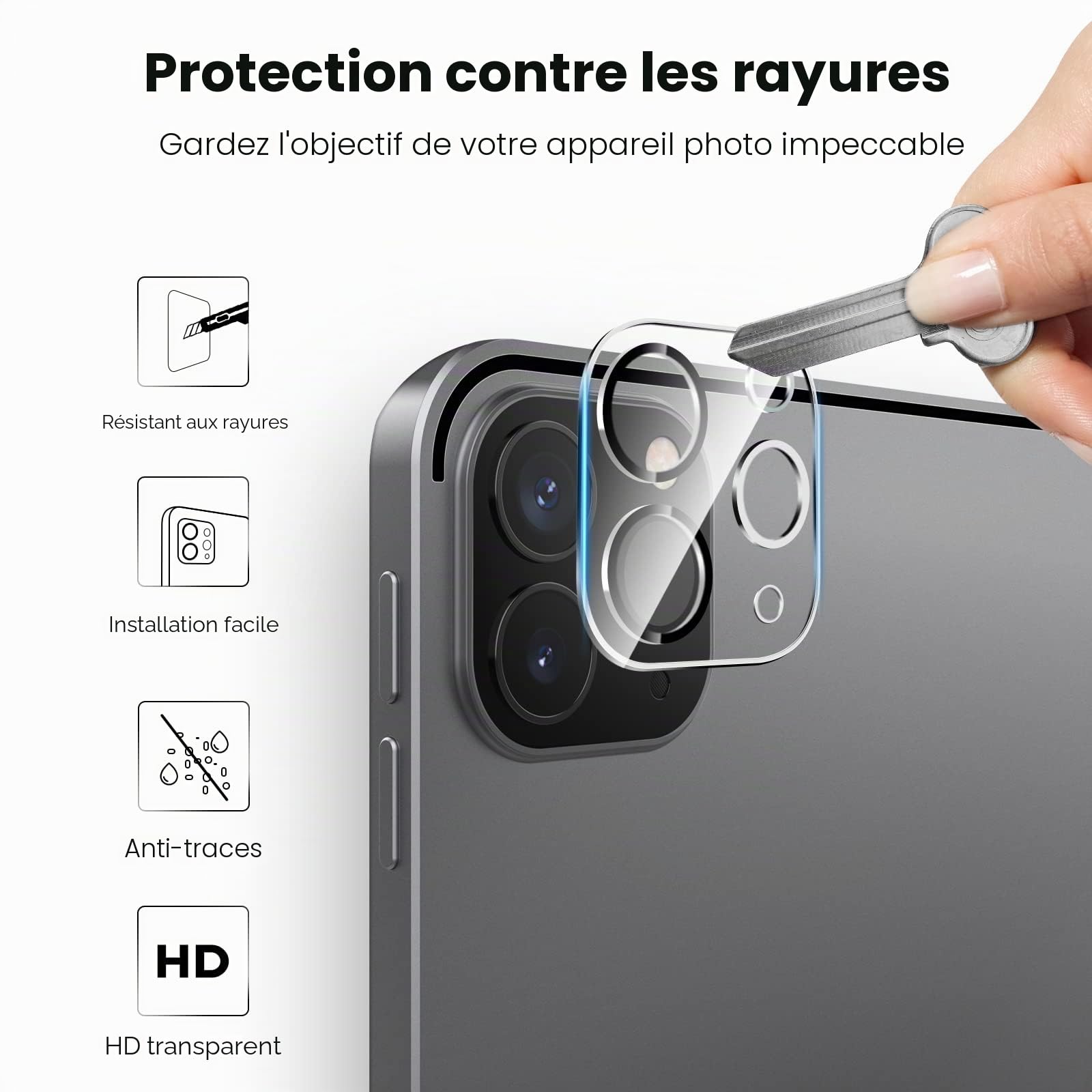 JETech Protection D'écran pour iPad Pro 12,9 Pouces, 2022/2021/2020 (6e/5e/4e Génération) avec Protection d'Objectif de Caméra Arrière, Film Verre Trempé HD, 2 Pièces Chacun