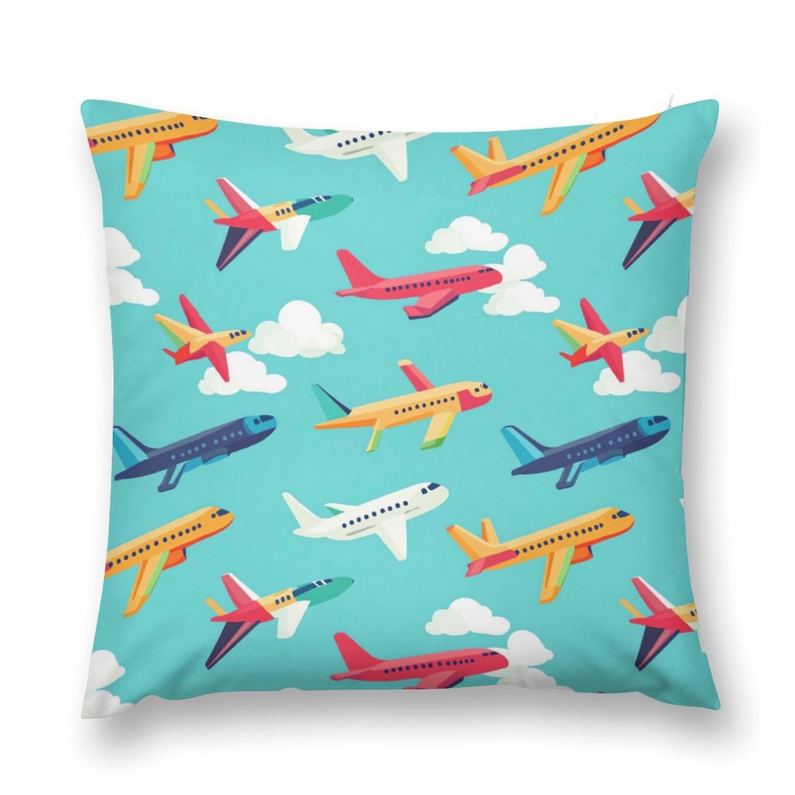 Colorful Airplane Flying Decorative Throw Pillow Covers Plush Cushion Protect Case for Sofa Bedroom 16 