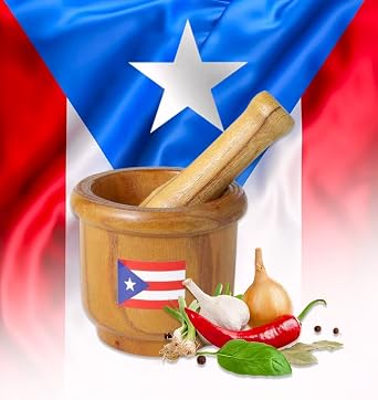 Puerto Rico Pilon Traditional Wooden Mortar and Pestle Boricua Kitchen Tool for Mofongo, Garlic, Sofrito and Caribbean Puerto Rican Style Cooking Med Size 4.72 x3.94 Inch